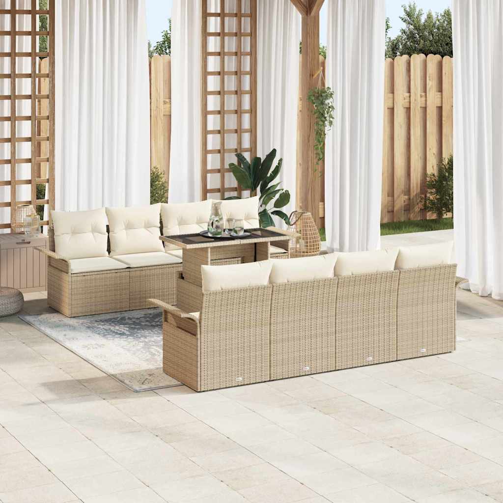 Conjunto de Sofá de Jardim 9 pcs Bege Rattan Sintético
