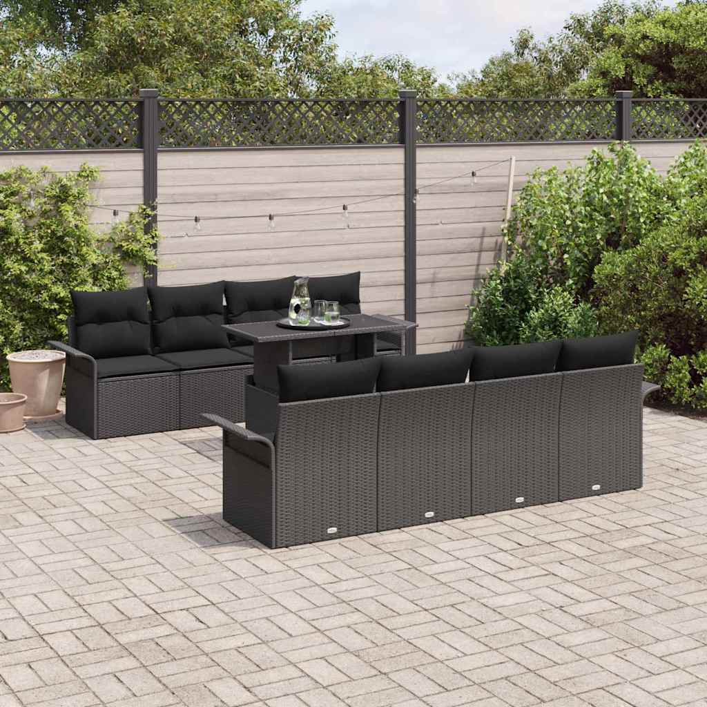 Conjunto de Sofá de Jardim 9 pcs Preto Rattan Sintético