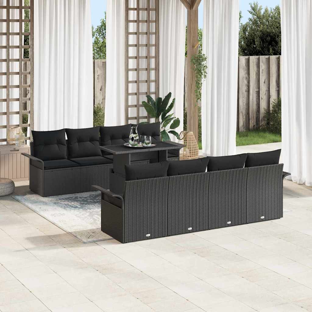 Conjunto de Sofá de Jardim 9 pcs Preto Rattan Sintético