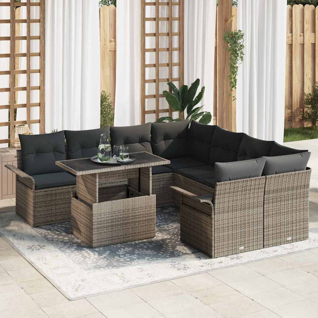 Conjunto de Sofá de Jardim 9 pcs Cinzeto Rattan Sintético
