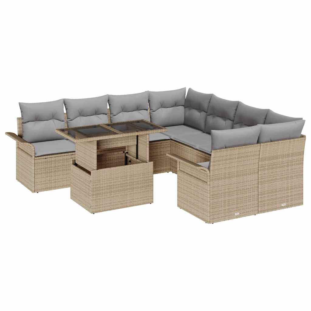 Conjunto de Sofá de Jardim 9 pcs Bege Rattan Sintético