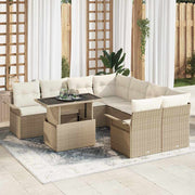 Conjunto de Sofá de Jardim 9 pcs Bege Rattan Sintético