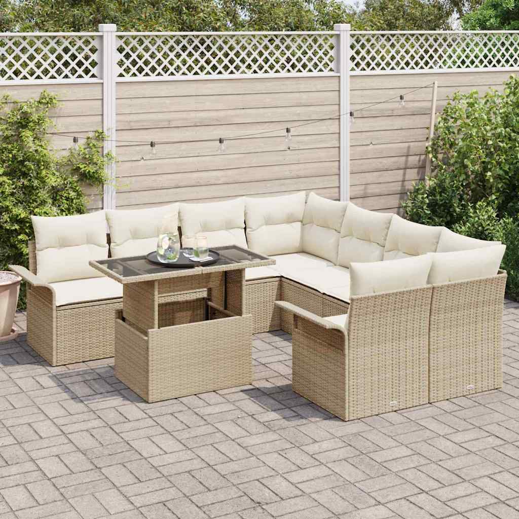Conjunto de Sofá de Jardim 9 pcs Bege Rattan Sintético