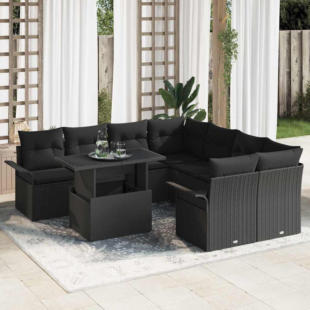 Conjunto de Sofá de Jardim 9 pcs Preto Rattan Sintético