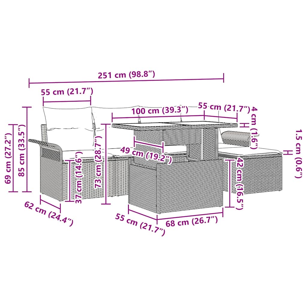 Conjunto de Sofá de Jardim com almofada 6 pcs Cinzento-claro
