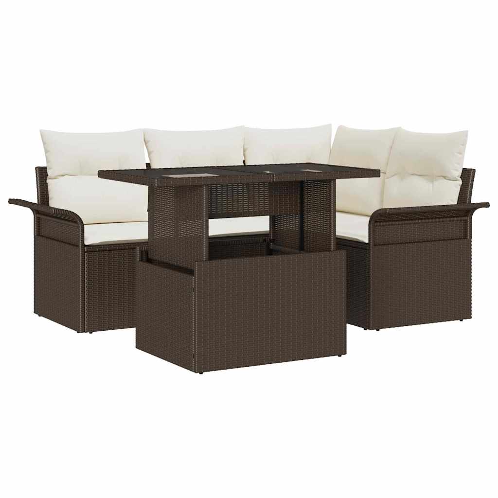 Conjunto de Sofá de Jardim 5 pcs Castanho Rattan Sintético