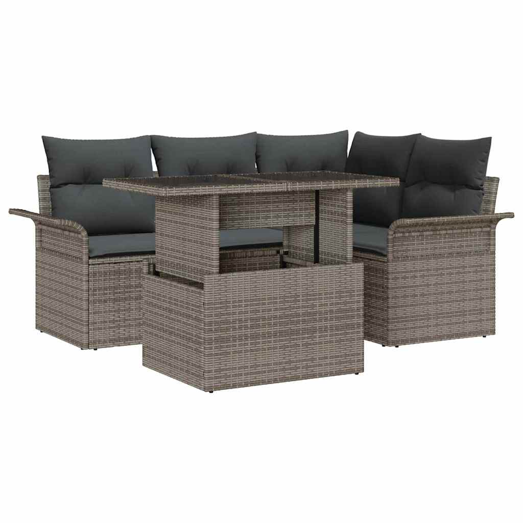 Conjunto de Sofá de Jardim 5 pcs Cinzeto Rattan Sintético