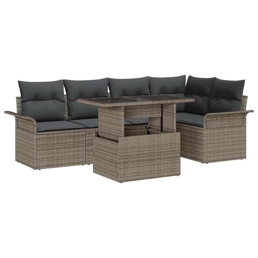 Conjunto de Sofá de Jardim 6 pcs Cinzeto Rattan Sintético