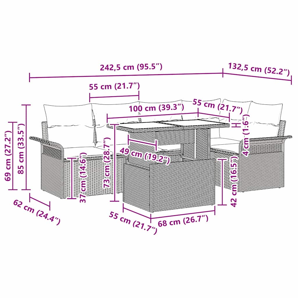 Conjunto de Sofá de Jardim com almofada 6 pcs Cinzeto