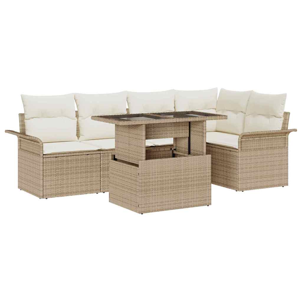 Conjunto de Sofá de Jardim 6 pcs Bege Rattan Sintético