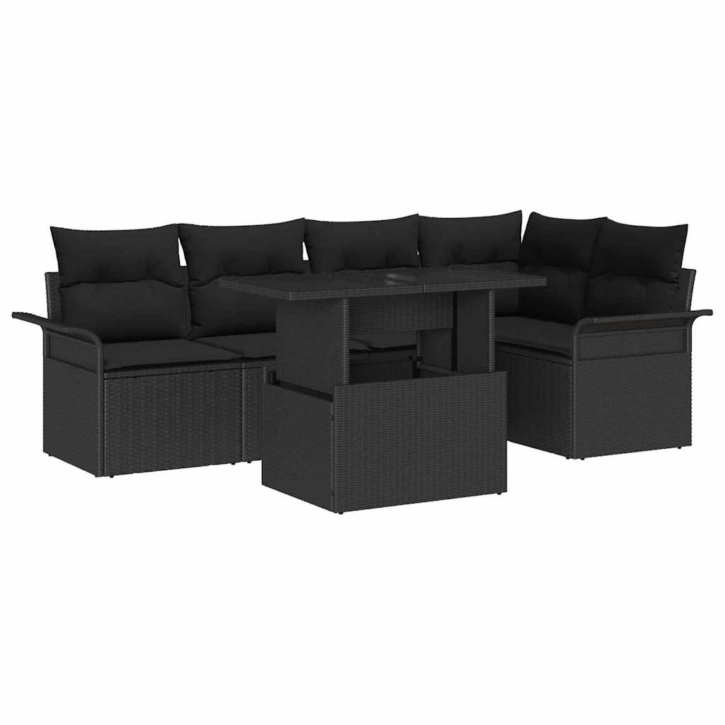 Conjunto de Sofá de Jardim 6 pcs Preto Rattan Sintético