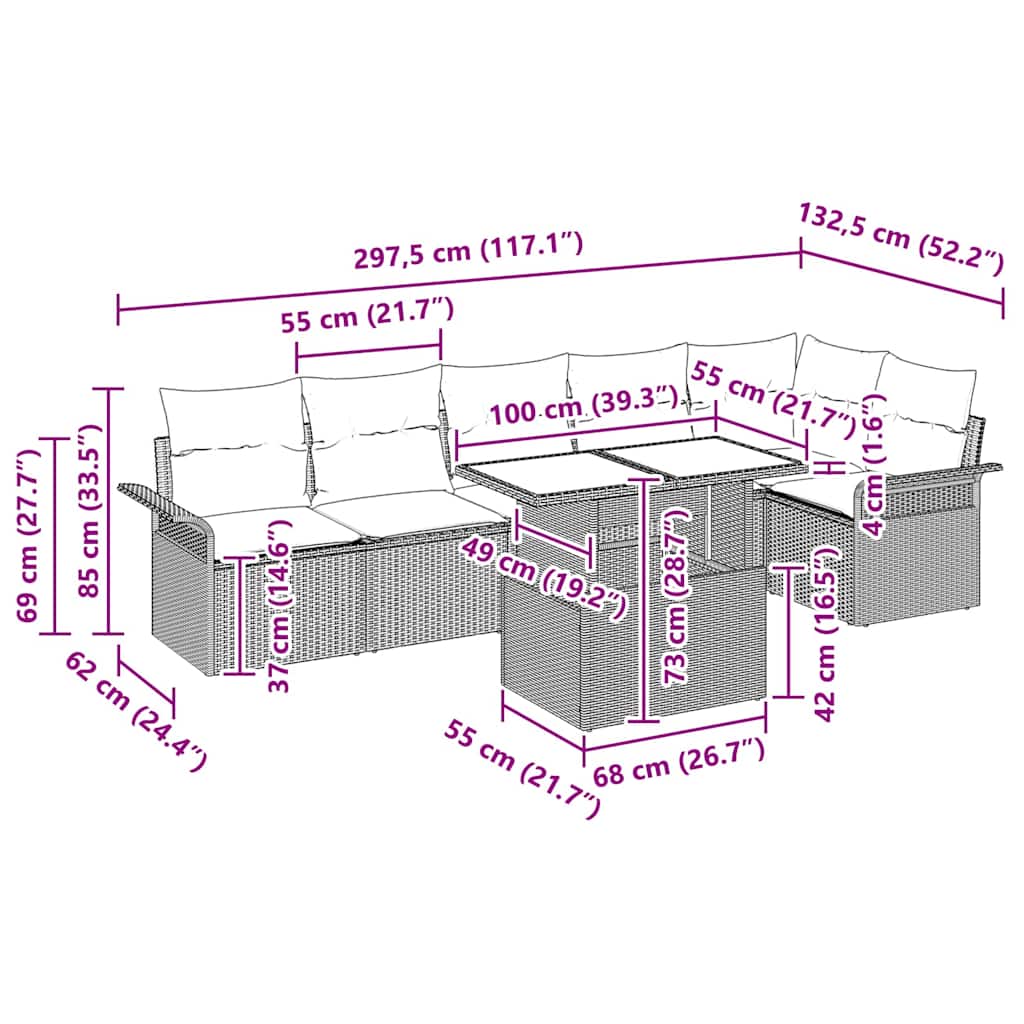 Conjunto de Sofá de Jardim 7 pcs Preto Rattan Sintético