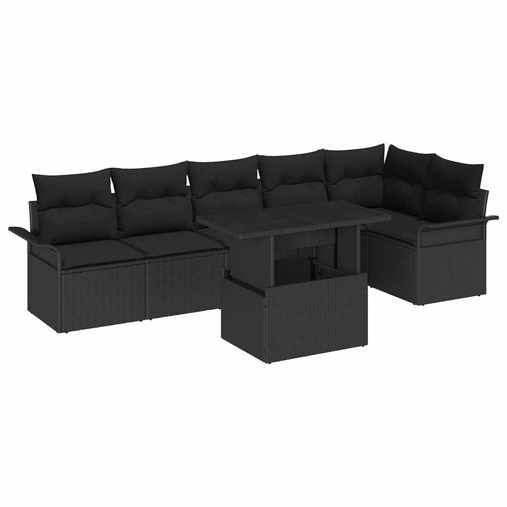 Conjunto de Sofá de Jardim 7 pcs Preto Rattan Sintético