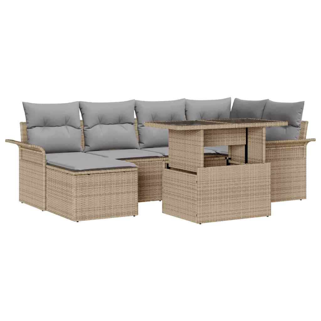 Conjunto de Sofá de Jardim 7 pcs Bege Rattan Sintético