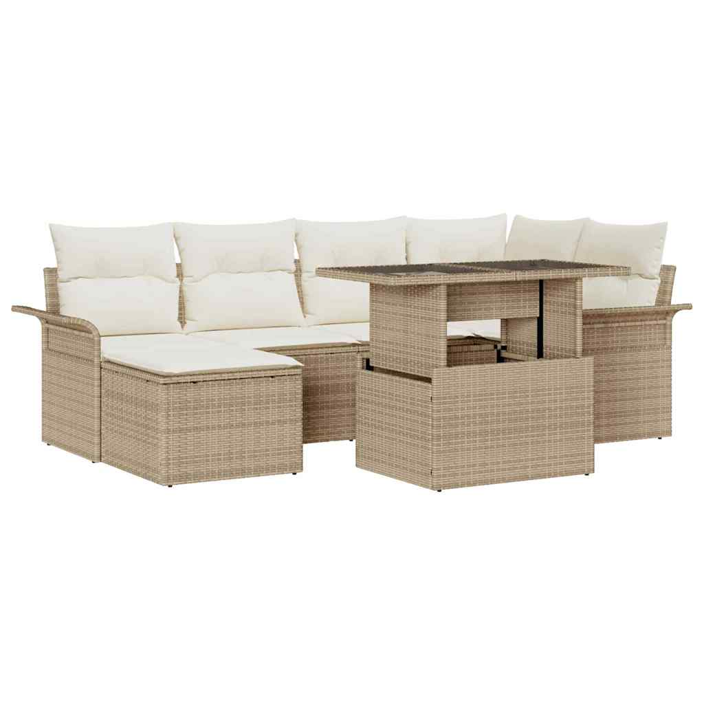 Conjunto de Sofá de Jardim 7 pcs Bege Rattan Sintético
