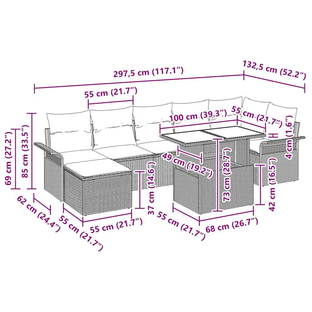 Conjunto de Sofá de Jardim 8 pcs Castanho Rattan Sintético
