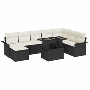 Conjunto de Sofá de Jardim com almofada 9 pcs Preto e Creme