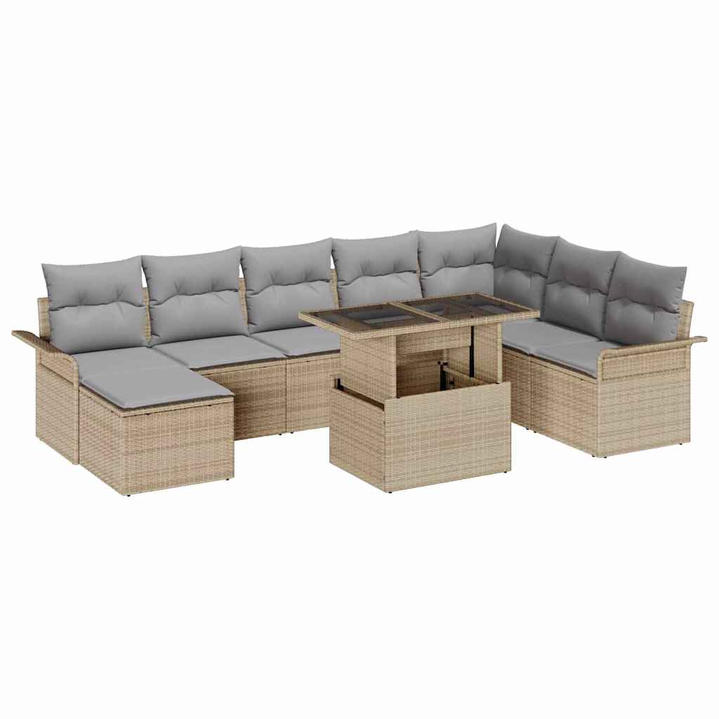 Conjunto de Sofá de Jardim 9 pcs Bege e Cinza Claro
