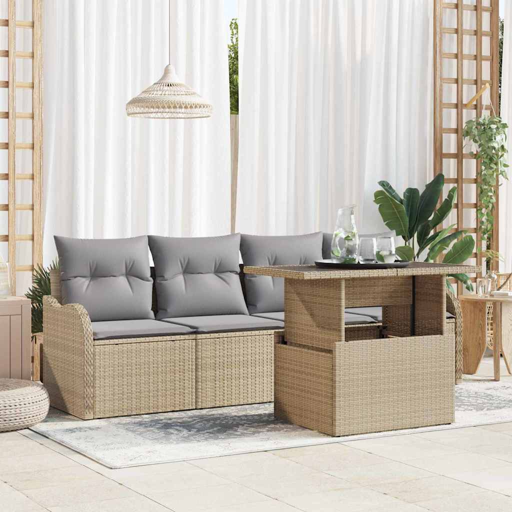 Conjunto de Sofá de Jardim 5 pcs Bege Rattan de Polipropileno