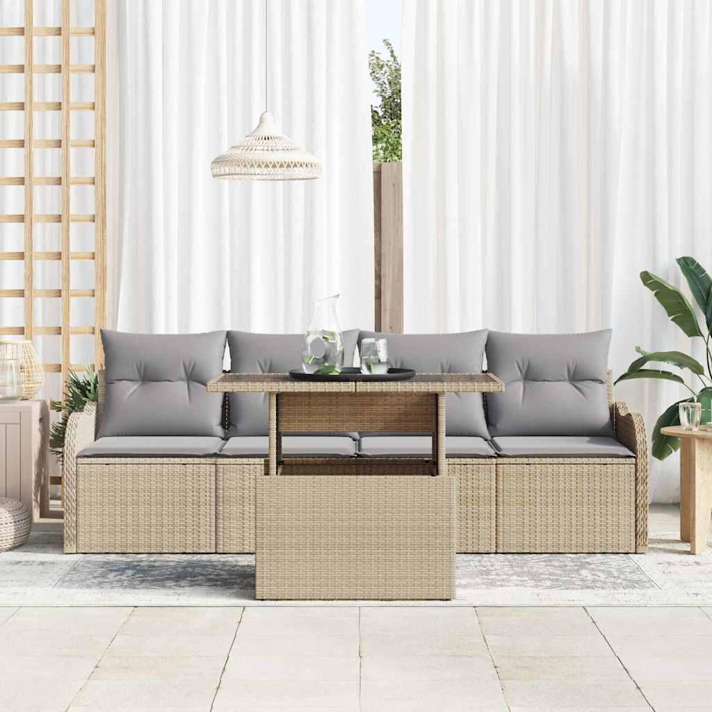 Conjunto de Sofá de Jardim 5 pcs Bege Rattan de Polipropileno