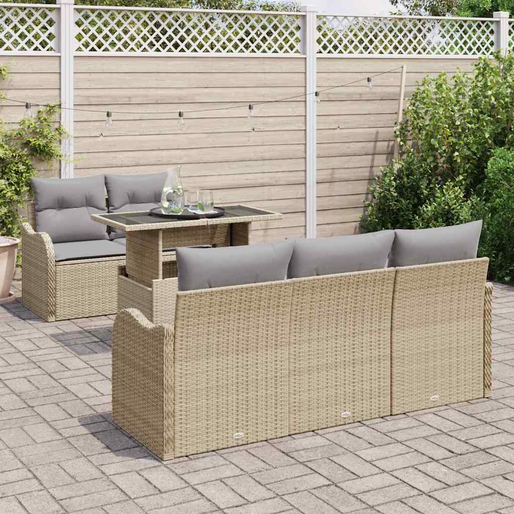 Conjunto de Sofá de Jardim Manual 6 pcs Bege Rattan Sintético