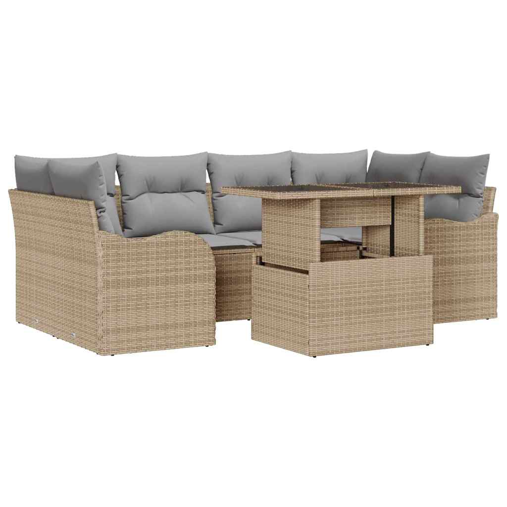 Conjunto de Sofá de Jardim Manual 7 pcs Bege Rattan Sintético
