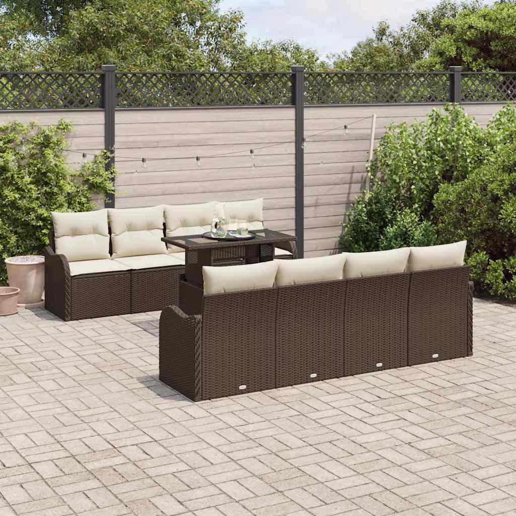 Conjunto de Sofá de Jardim 9 pcs Castanho Rattan Sintético