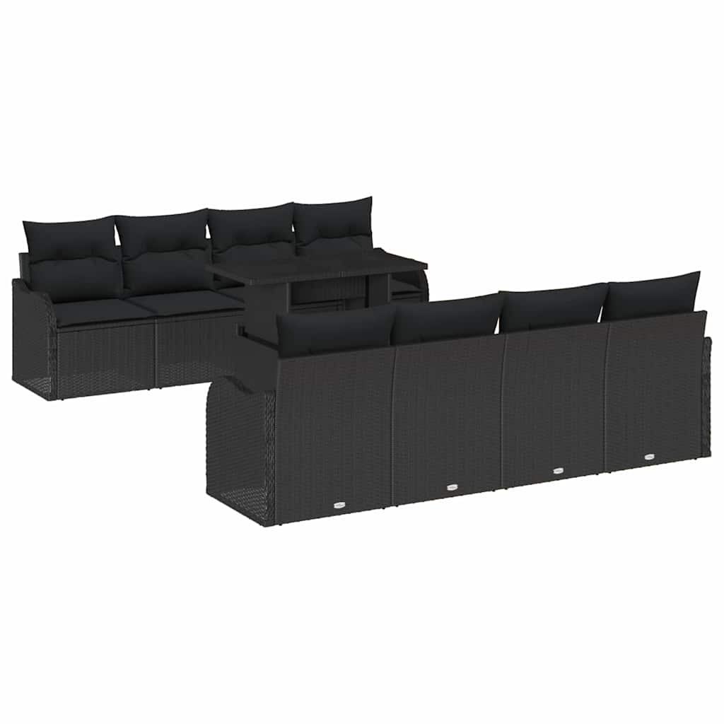 Conjunto de Sofá de Jardim Manual 9 pcs Preto Rattan Sintético