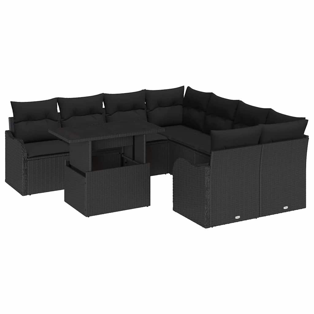 Conjunto de Sofá de Jardim Manual 9 pcs Preto 100 x 55 x 73 cm