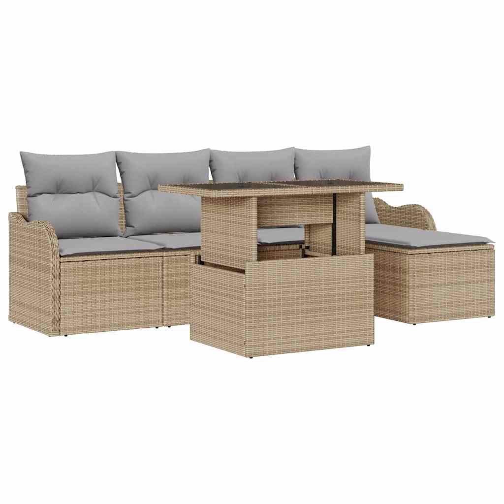 Conjunto de Sofá de Jardim 6 pcs Bege Rattan Sintético