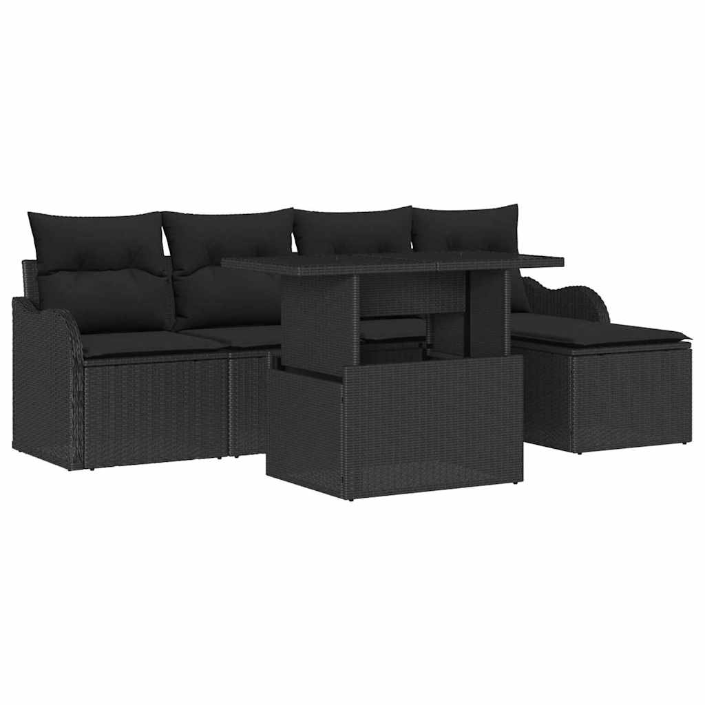 Conjunto de Sofá de Jardim 6 pcs Preto Rattan Sintético