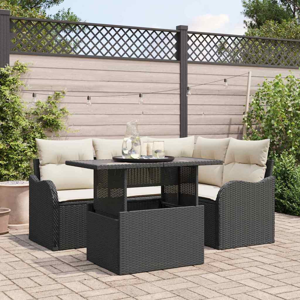 Conjunto de Sofá de Jardim 5 pcs Preto Rattan de Polipropileno
