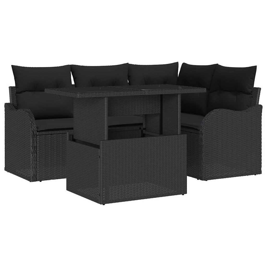 Conjunto de Sofá de Jardim Manual 5 pcs Preto 100 x 55 x 73 cm