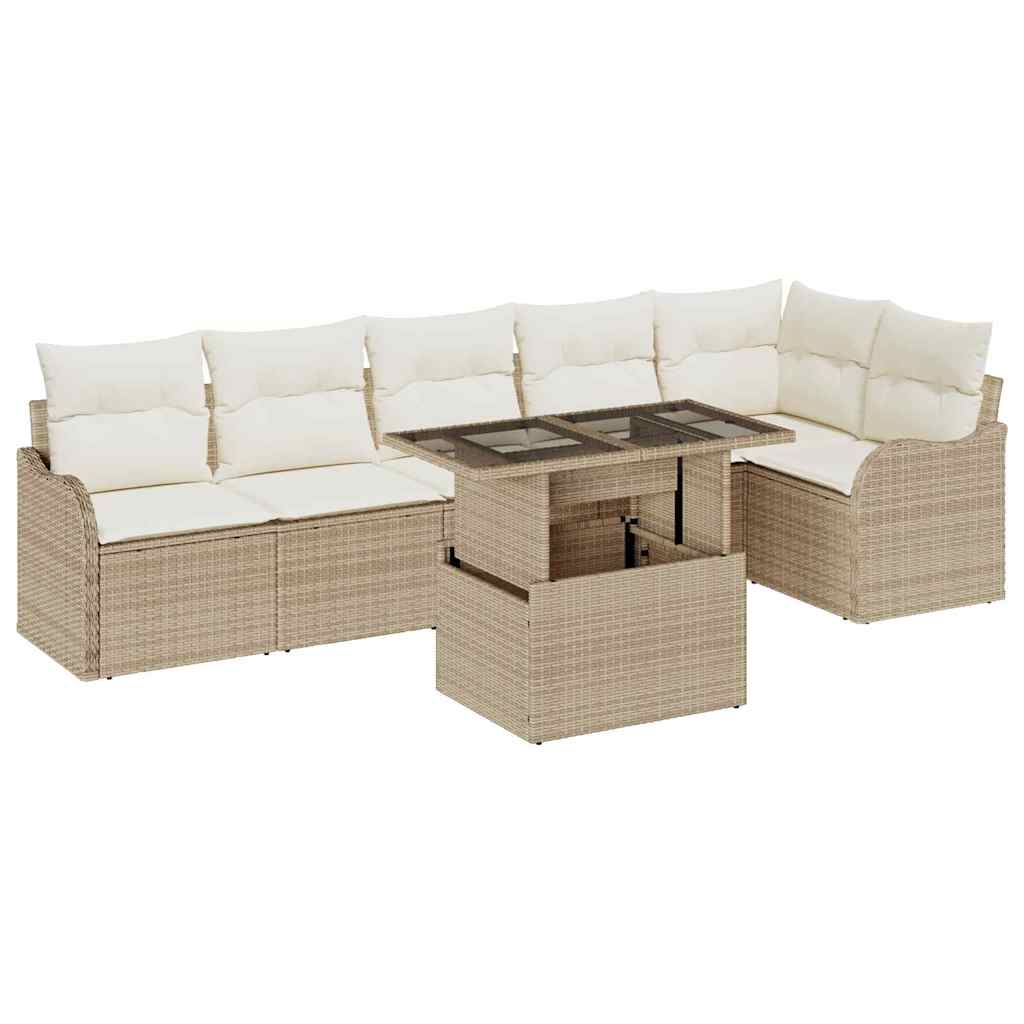 Conjunto de Sofá de Jardim 7 pcs Bege Rattan de Polipropileno