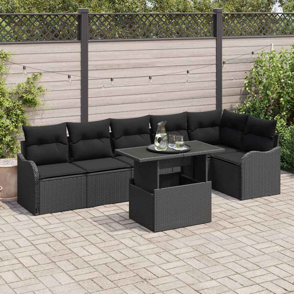 Conjunto de Sofá de Jardim 7 pcs Preto Rattan de Polipropileno