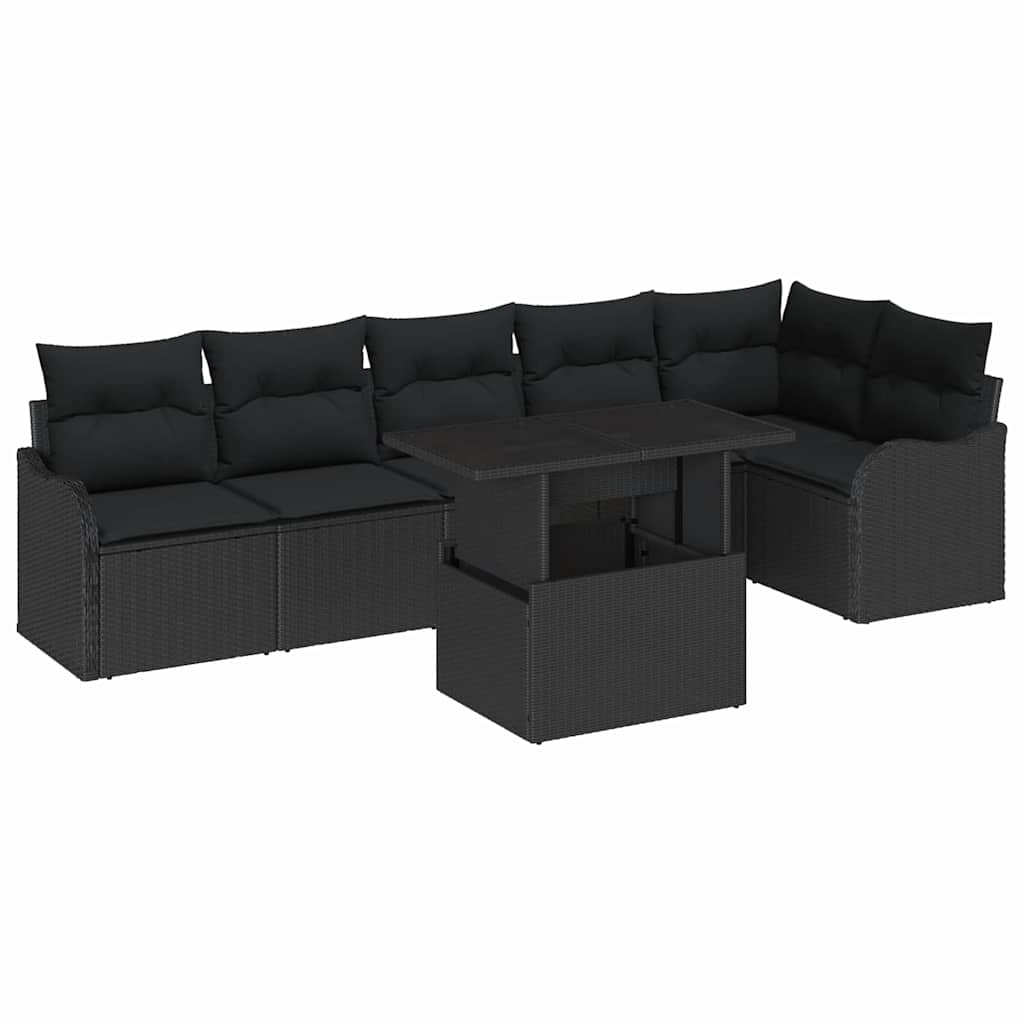 Conjunto de Sofá de Jardim 7 pcs Preto Rattan de Polipropileno
