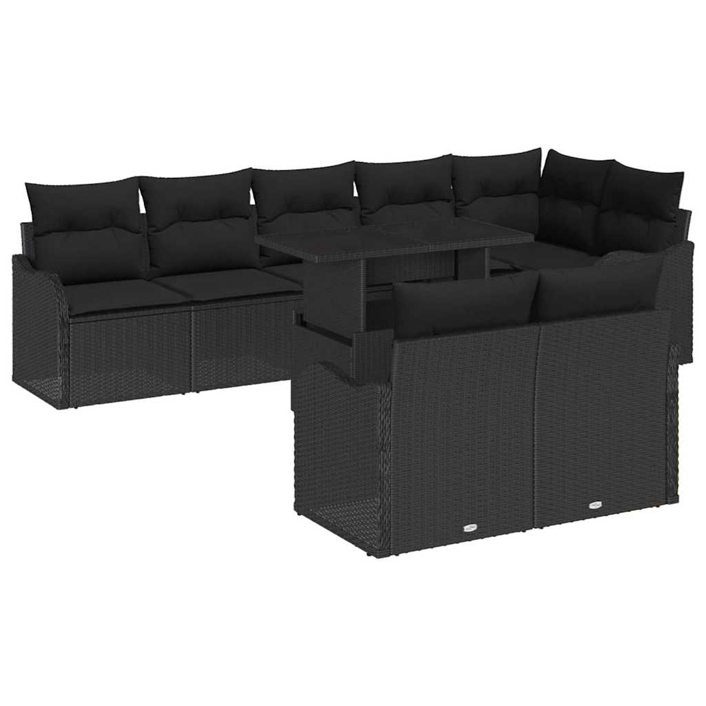 Conjunto de Sofá de Jardim Manual 9 pcs Preto 100 x 55 x 73 cm