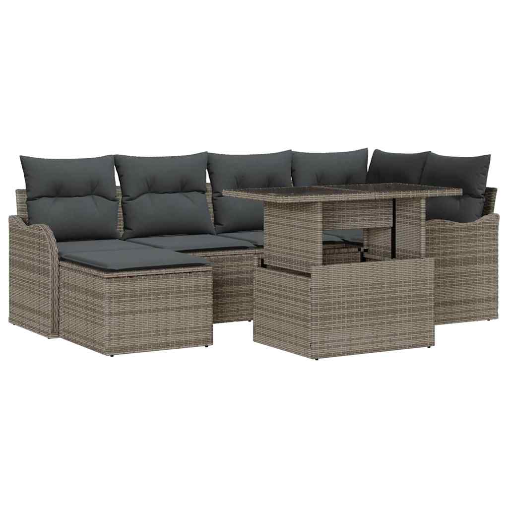 Conjunto de Sofá de Jardim 7 pcs Cinzeto Rattan Sintético
