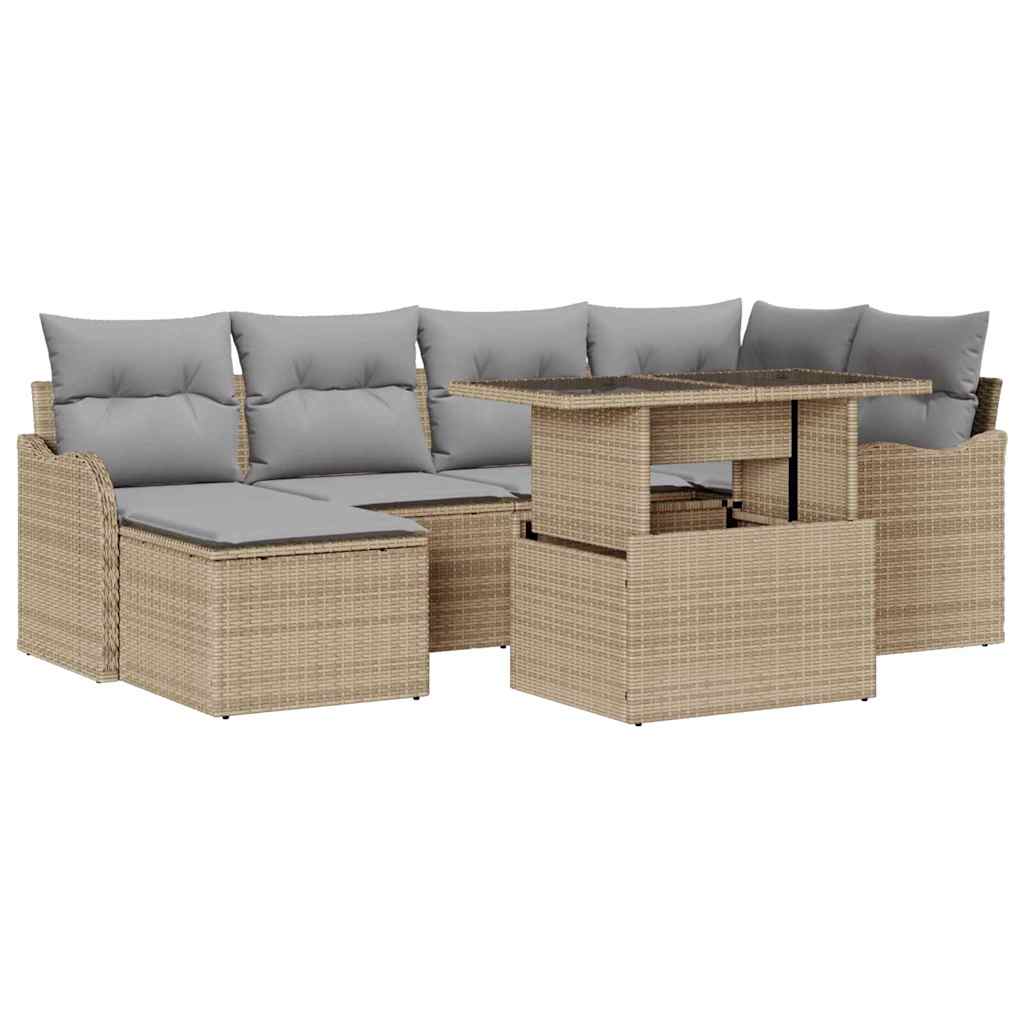 Conjunto de Sofá de Jardim 7 pcs Bege Rattan Sintético