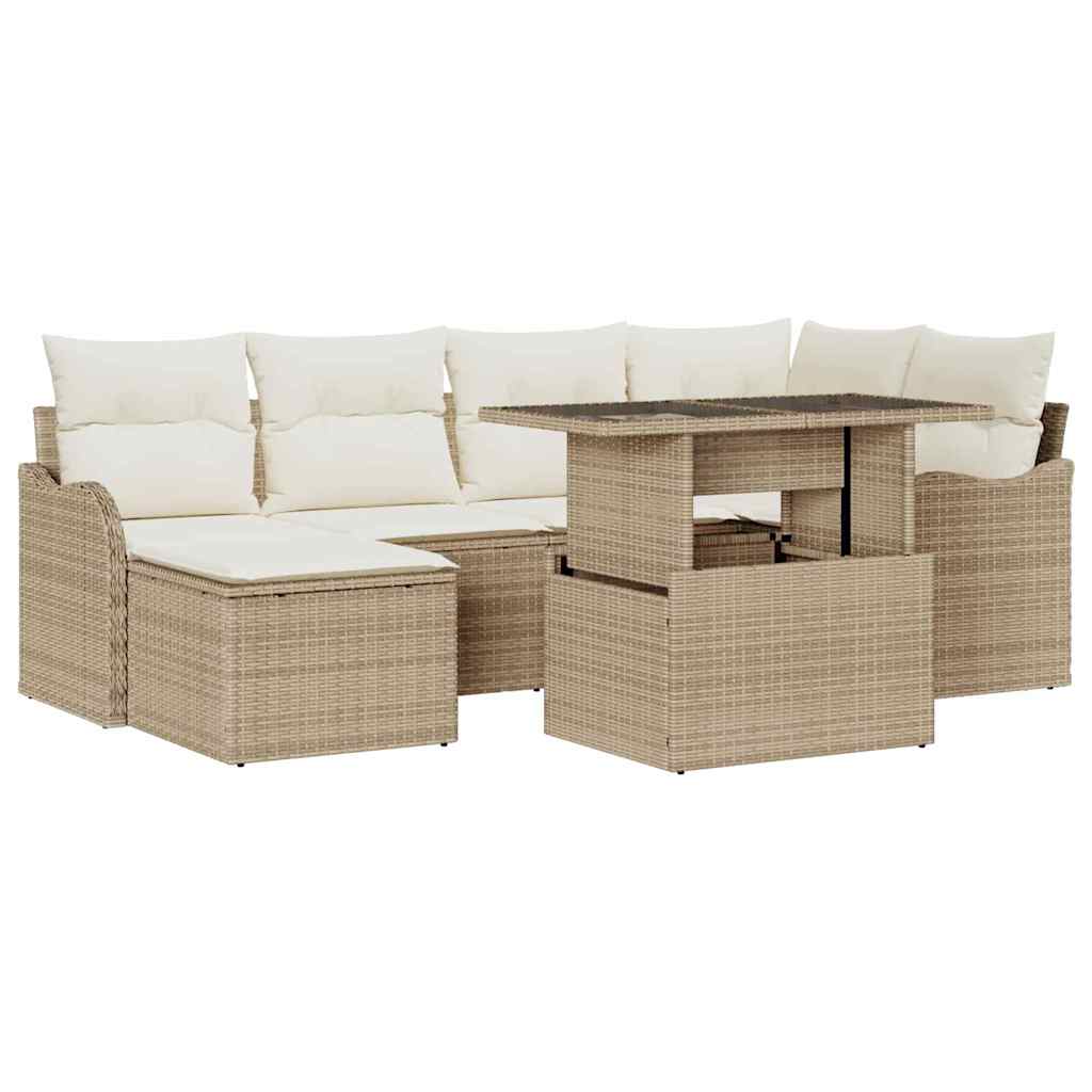 Conjunto de Sofá de Jardim 7 pcs Bege Rattan Sintético
