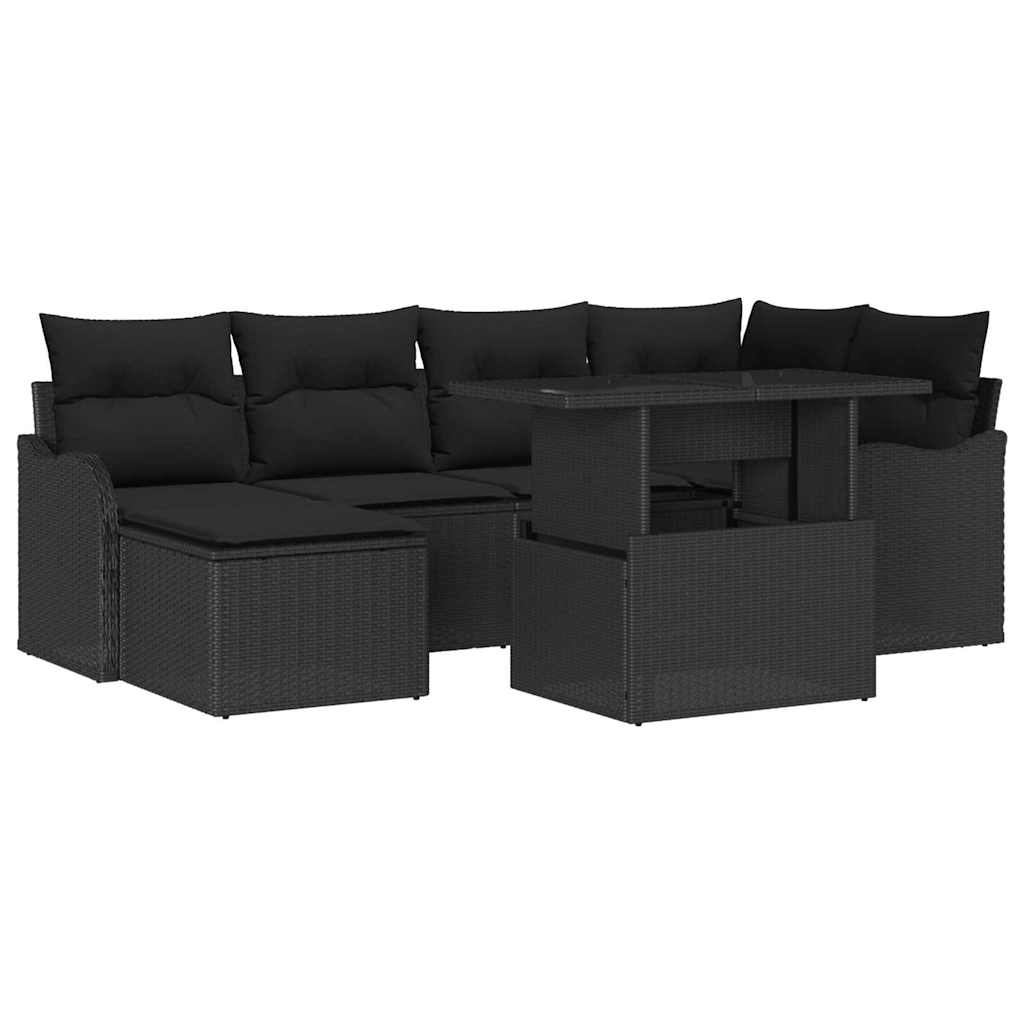 Conjunto de Sofá de Jardim 7 pcs Preto Rattan Sintético