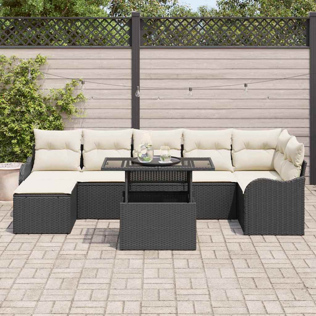 Conjunto de Sofá de Jardim 8 pcs Preto Rattan Sintético