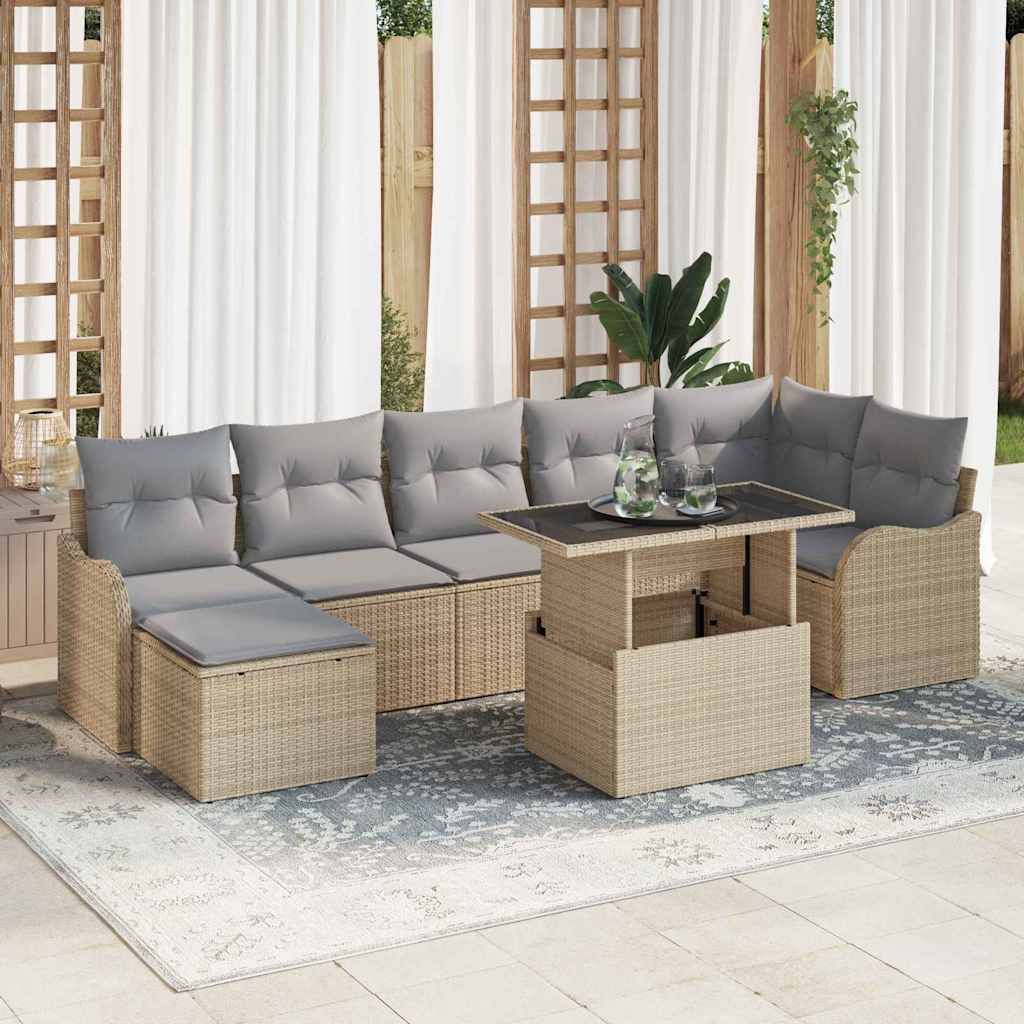 Conjunto de Sofá de Jardim 8 pcs Bege Rattan Sintético