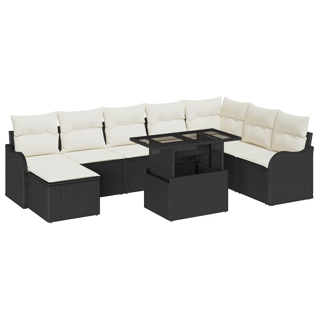 Conjunto de Sofá de Jardim 9 pcs Preto Rattan Sintético