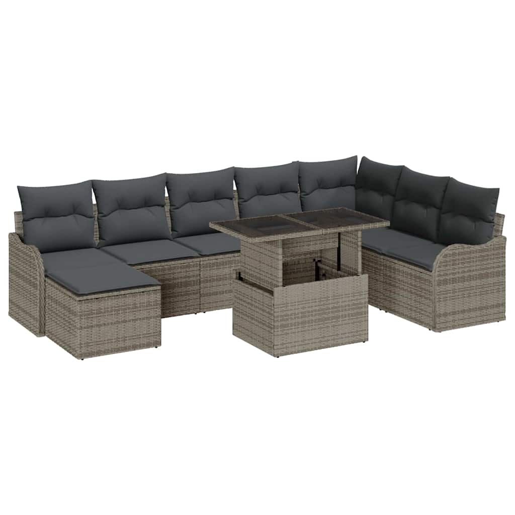 Conjunto de Sofá de Jardim 9 pcs Cinzeto Rattan Sintético