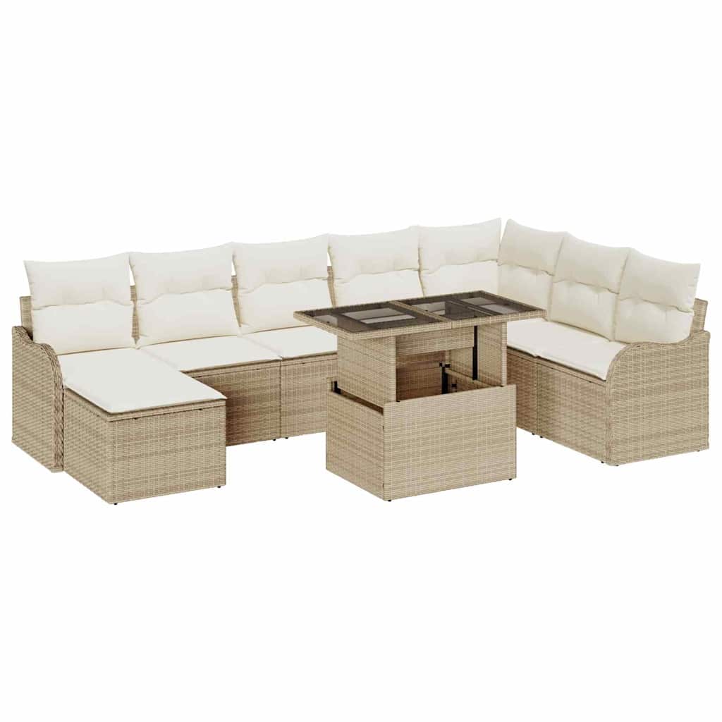 Conjunto de Sofá de Jardim 9 pcs Bege Rattan Sintético