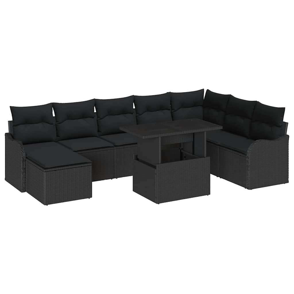 Conjunto de Sofá de Jardim 9 pcs Preto Rattan Sintético