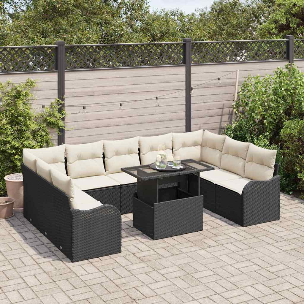 Conjunto de Sofá de Jardim Manual 10 pcs Preto 100 x 55 x 73 cm