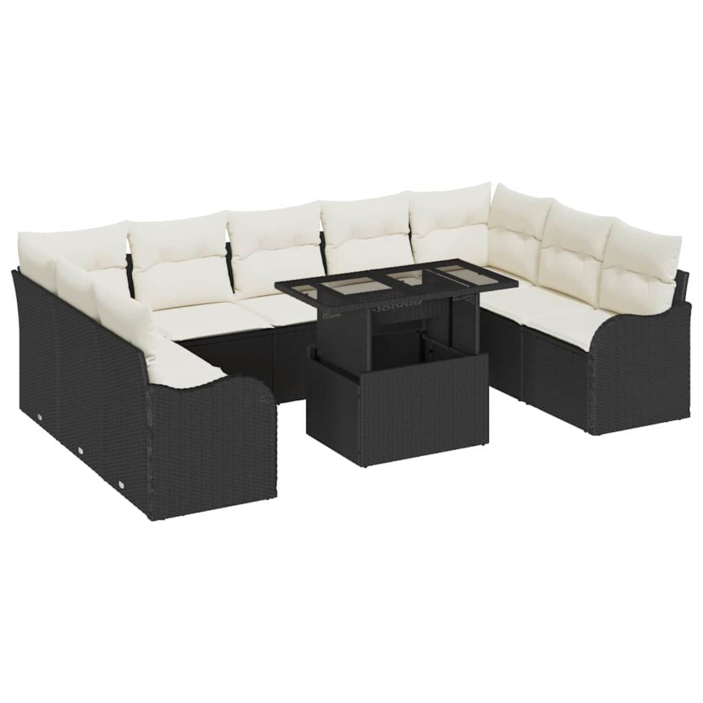 Conjunto de Sofá de Jardim Manual 10 pcs Preto 100 x 55 x 73 cm