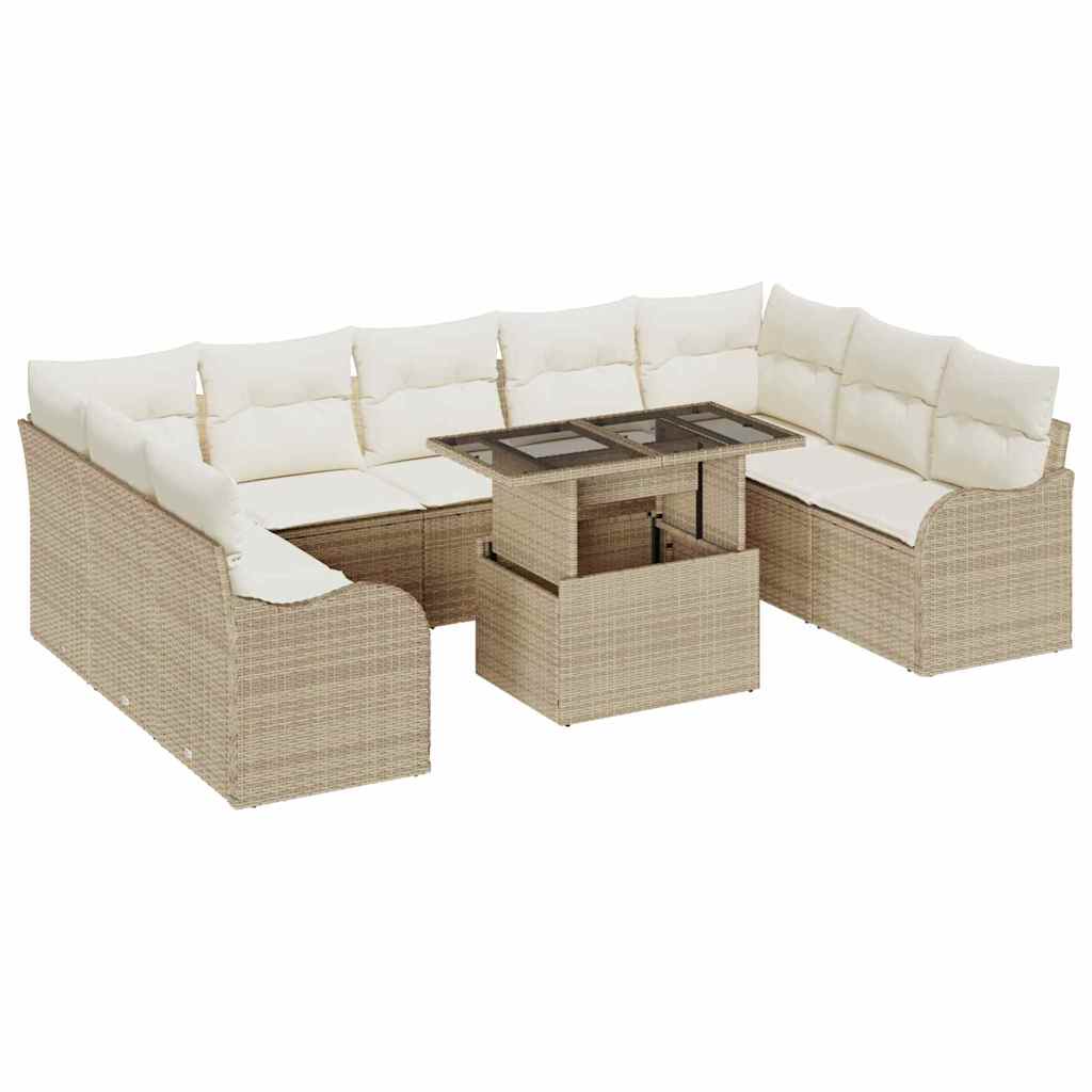 Conjunto de Sofá de Jardim 10 pcs Bege Rattan de Polipropileno